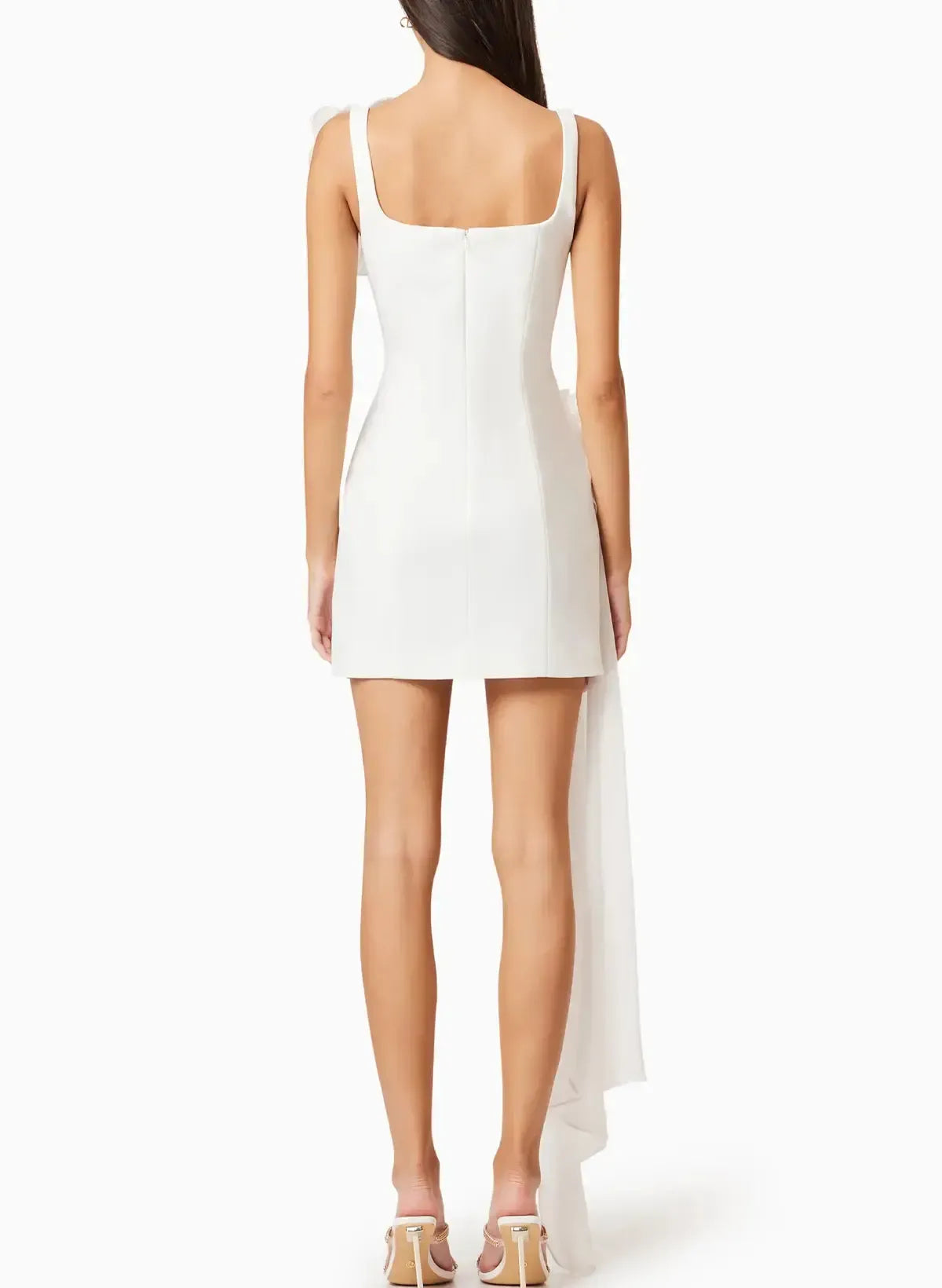 A Line Square Neckline Sleeveless Short Mini Satin Tulle Wedding Dress with Side Drape