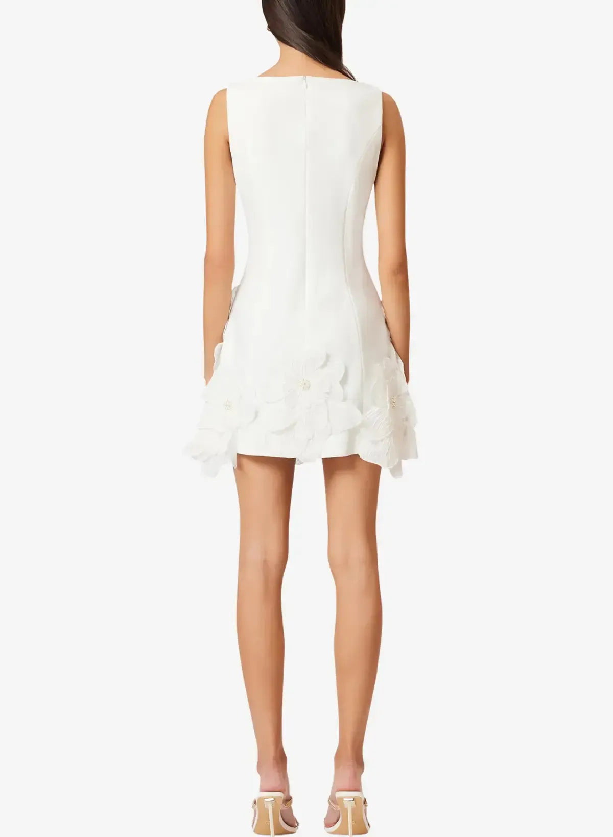 A Line Square Neckline Sleeveless Short Mini Satin Wedding Dress with Flower