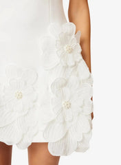 A Line Square Neckline Sleeveless Short Mini Satin Wedding Dress with Flower