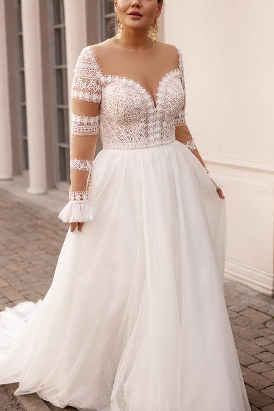 A-Line Sweetheart Long Sleeves Wedding Dresses for Plus Size