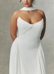 A Line Sweetheart Sleeveless Sweep Train Chiffon Wedding Dress with Pleats