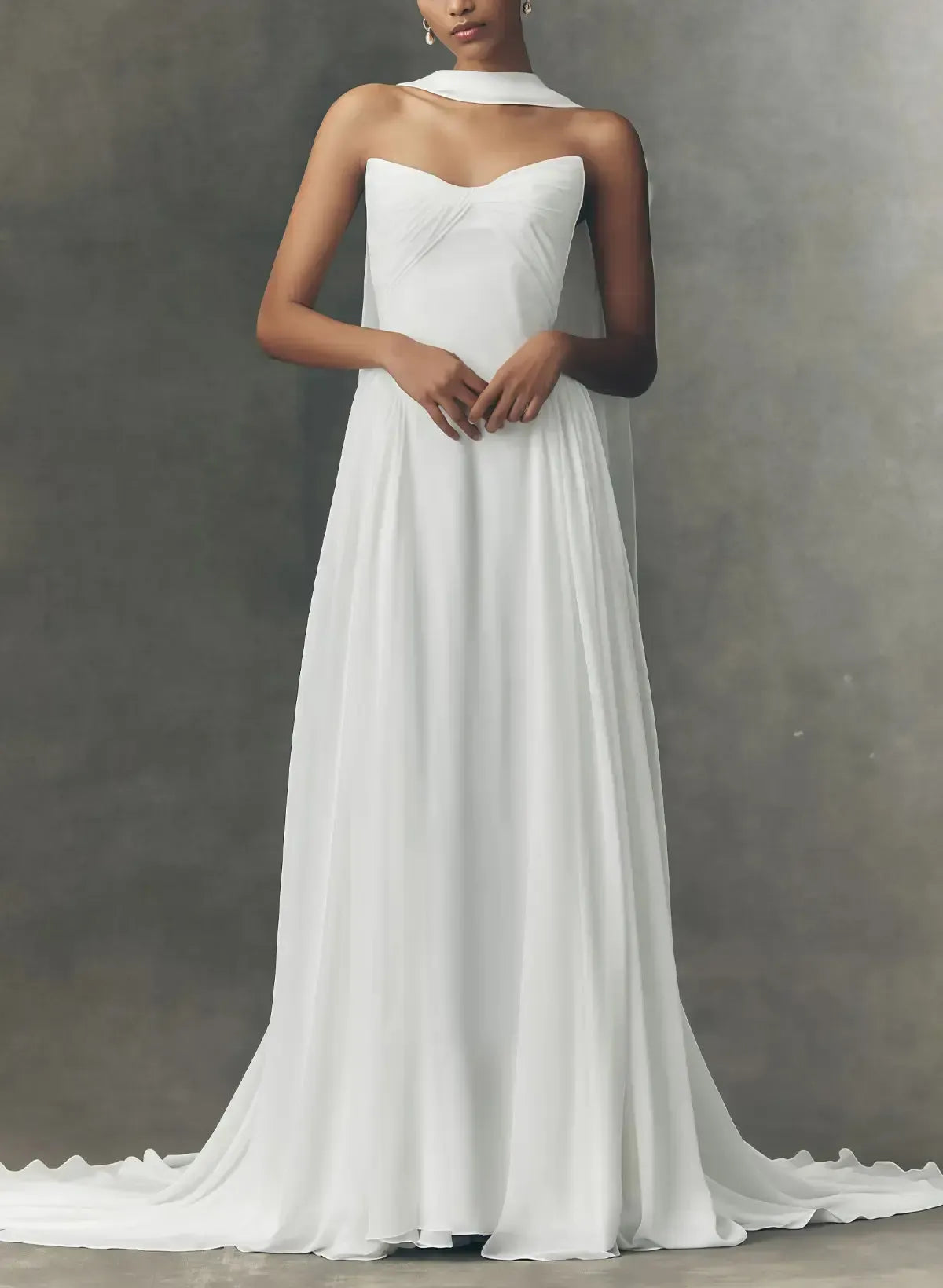 A Line Sweetheart Sleeveless Sweep Train Chiffon Wedding Dress with Pleats