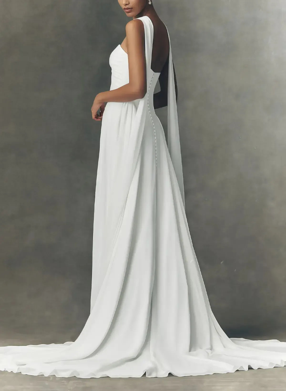 A Line Sweetheart Sleeveless Sweep Train Chiffon Wedding Dress with Pleats