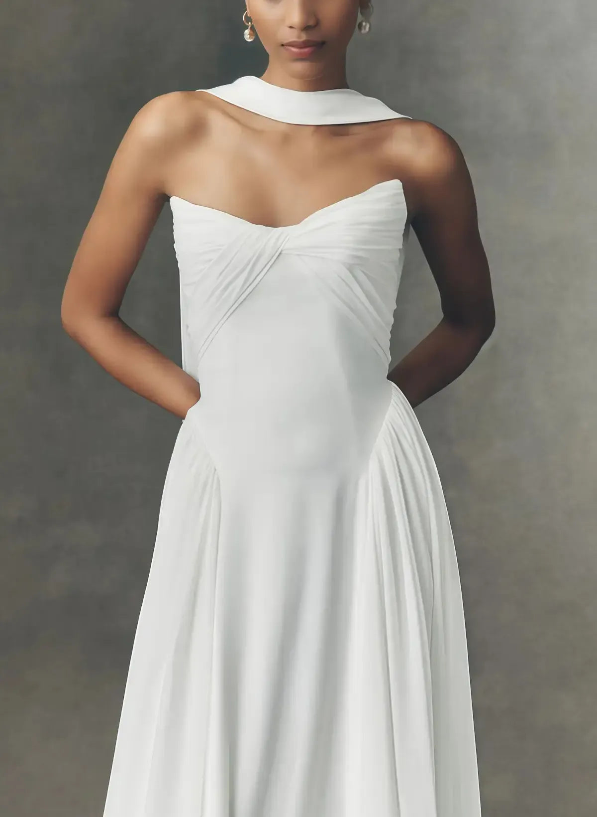 A Line Sweetheart Sleeveless Sweep Train Chiffon Wedding Dress with Pleats