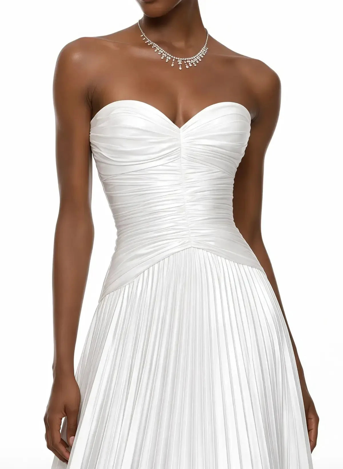 A Line Sweetheart Sleeveless Sweep Train Silk Like Satin Wedding Dress with Pleats