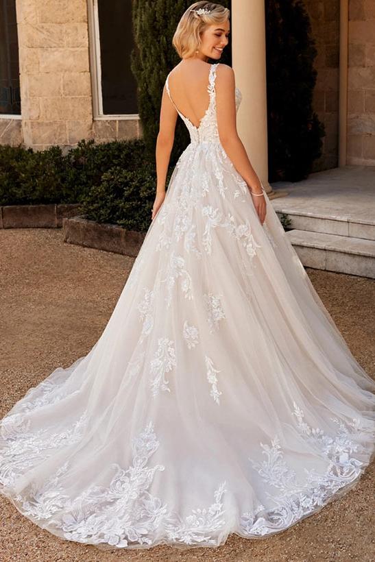 A-Line V-Neck Lace Wedding Dress