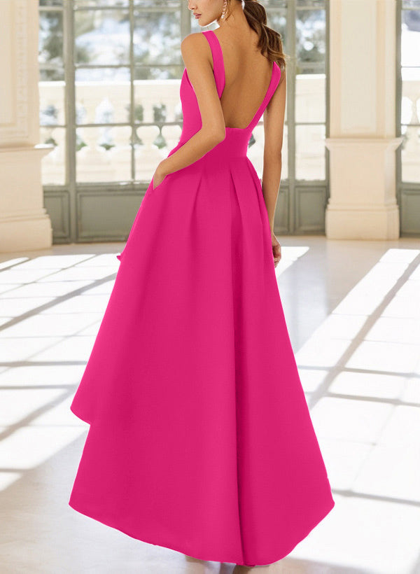 A Line V Neck Sleeveless Floor Length Satin Bridesmaid Dresses