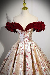 A Line Velvet Evening Dress Off the Shoulder Satin/Champagne Long Christmas Party Dress