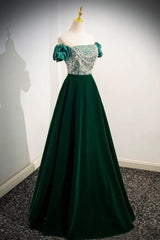 A Line Velvet Evening Dress Sequin Beaded Green Long Formal Christmas Party Dress