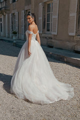 A Line Wedding Dress Off The Shoulder Appliques Tulle Bridal Gown