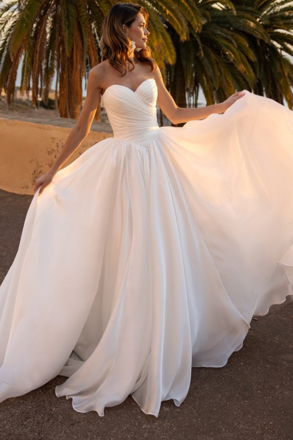 A Line Wedding Dress with Pleated Sweetheart Bodice and Lace-Up Back