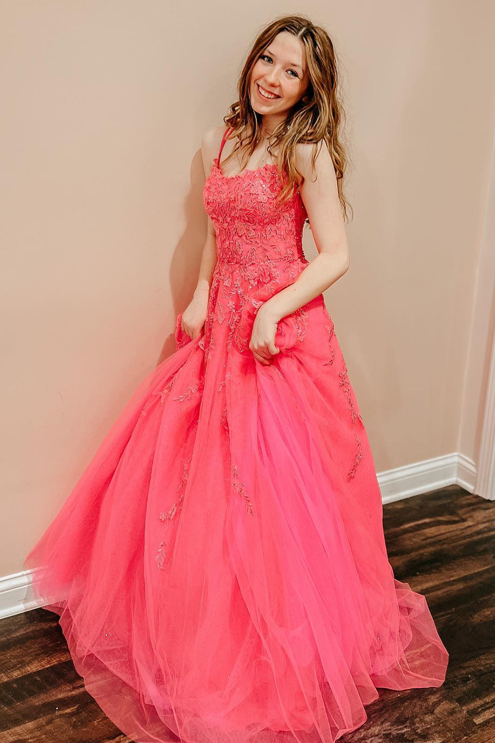 A Line Yellow Spaghetti Straps Prom Dress