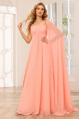 A-Line/Princess One-Shoulder Long Bridesmaid Dresses with Ruched