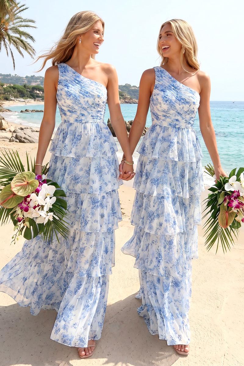 A-Line/Princess One-Shoulder Sleeveless Floor-Length Bridesmaid Dresses with Ruffles