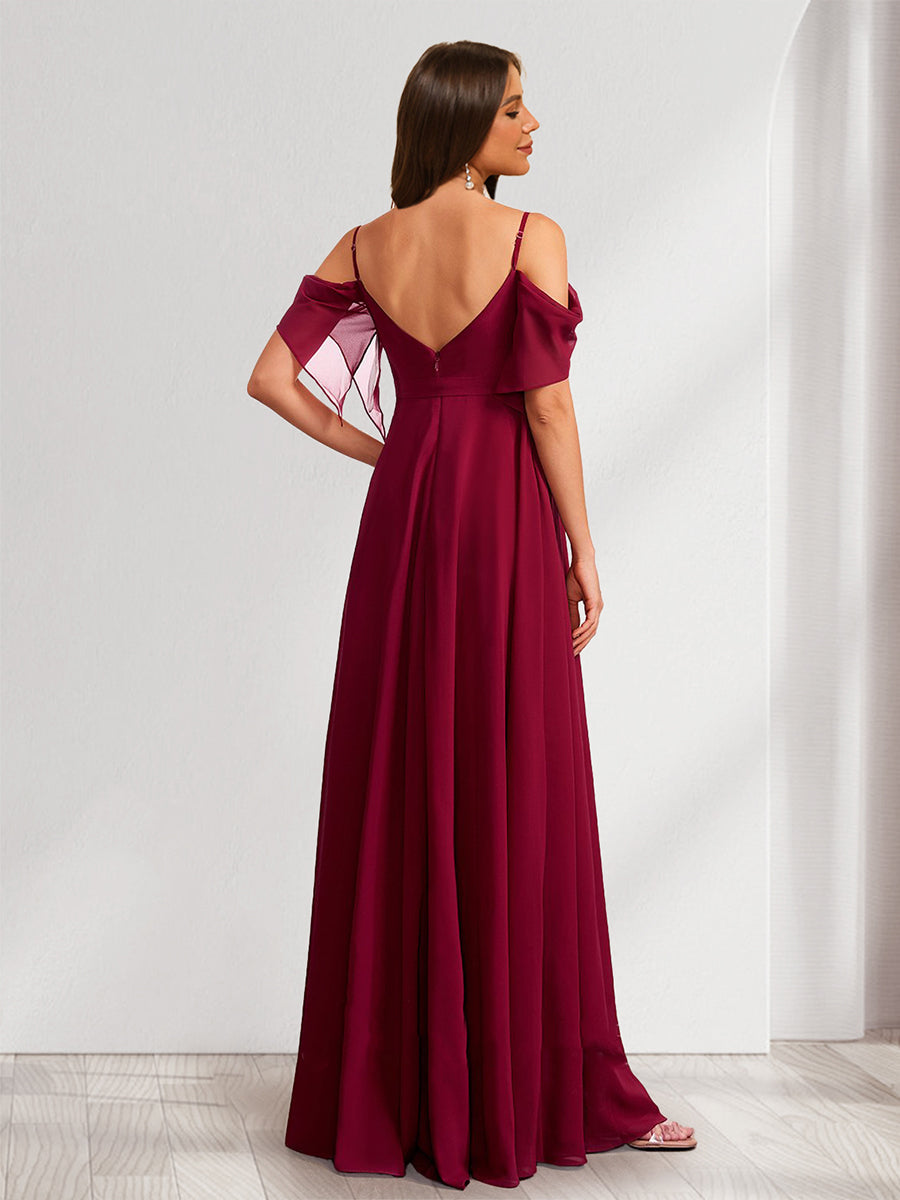 A-Line/Princess Spaghetti Straps Floor-Length Maternity Bridesmaid Dresses with Bow & Pleats
