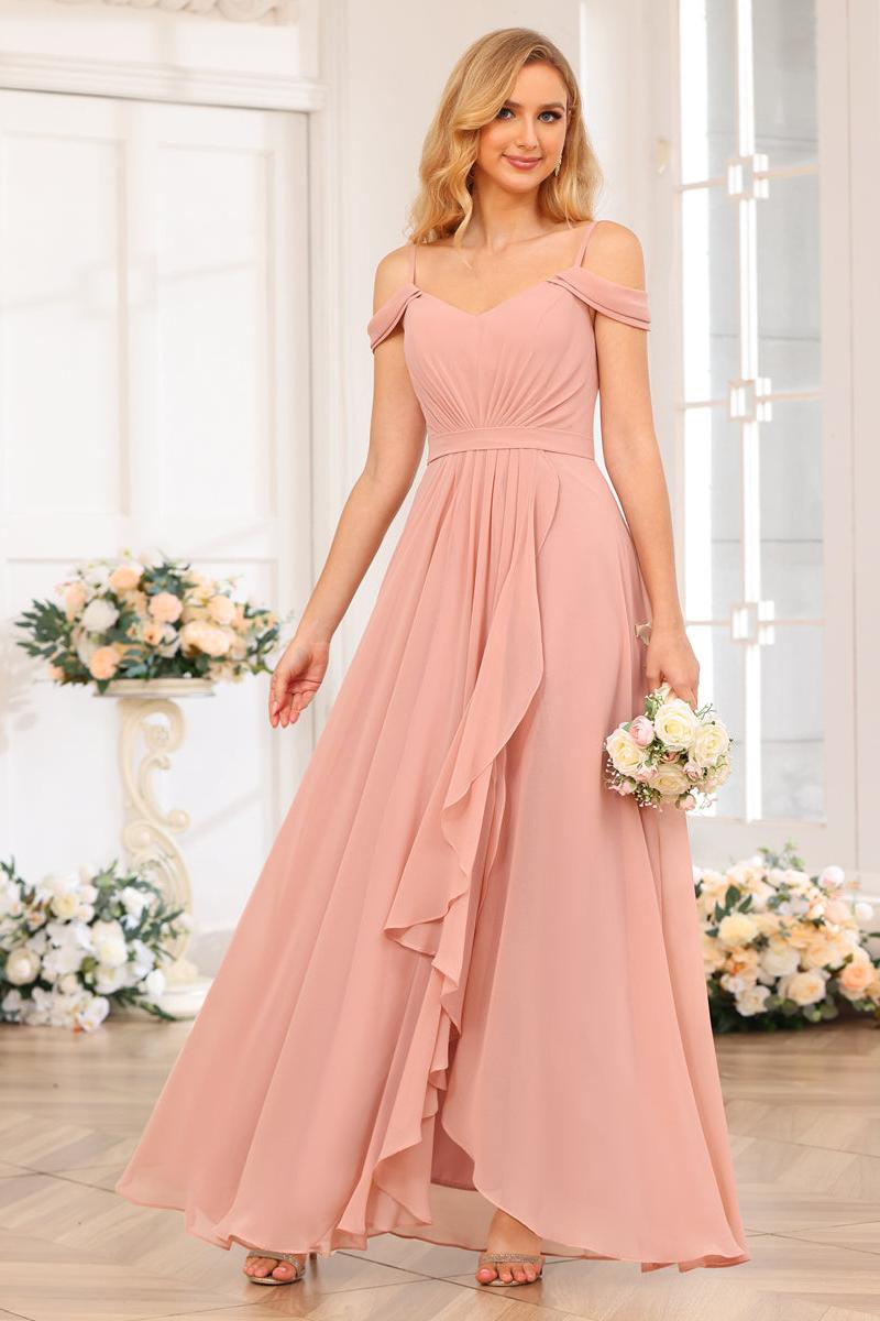 A-Line/Princess Spaghetti Straps Long Wedding Party Dresses with Split Side