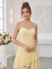 A-Line/Princess Spaghetti Straps Sleeveless Floor-Length Bridesmaid Dresses with Ruffles