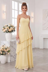 A-Line/Princess Spaghetti Straps Sleeveless Floor-Length Bridesmaid Dresses with Ruffles