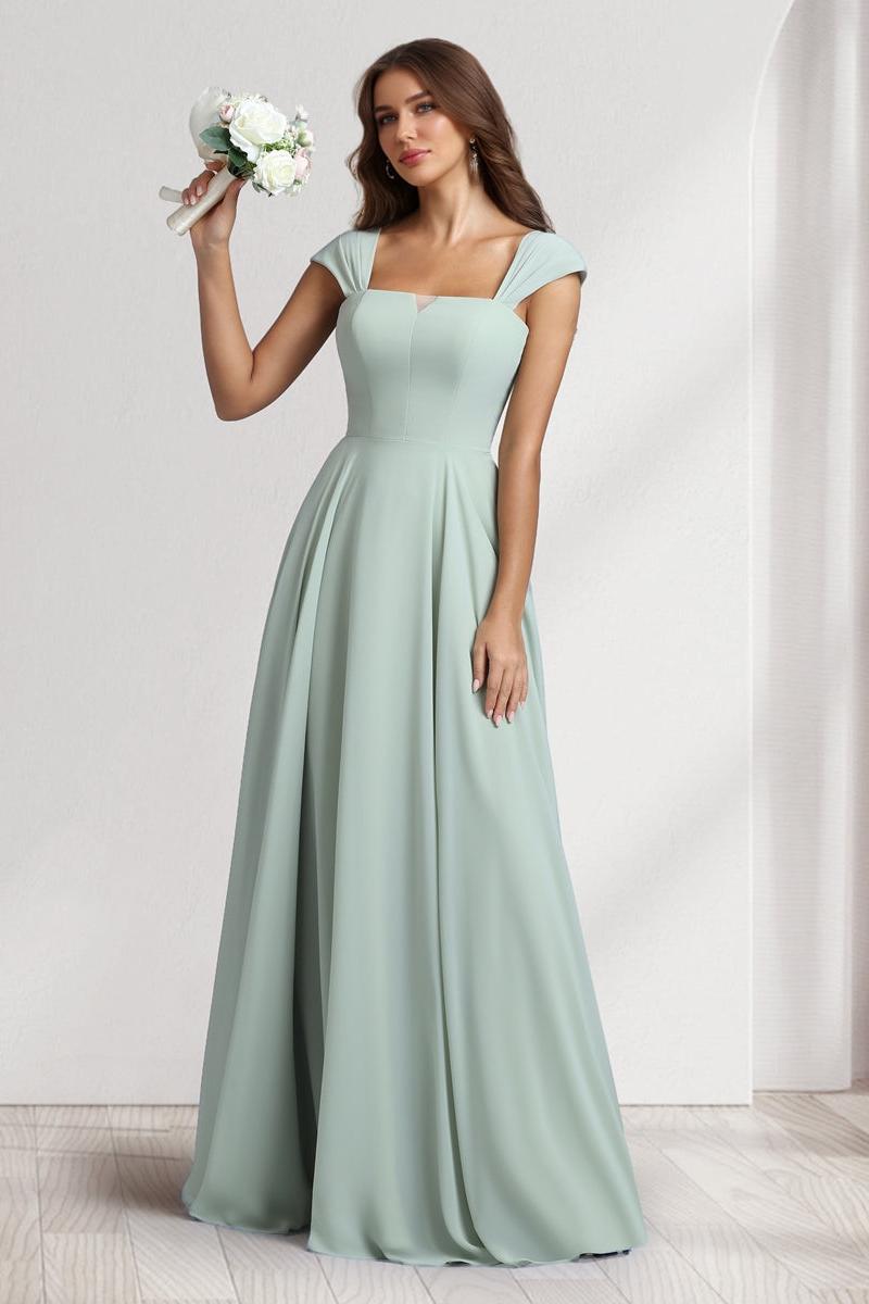 A-Line/Princess Square Neck Floor-Length Bridesmaid Dresses With Pockets
