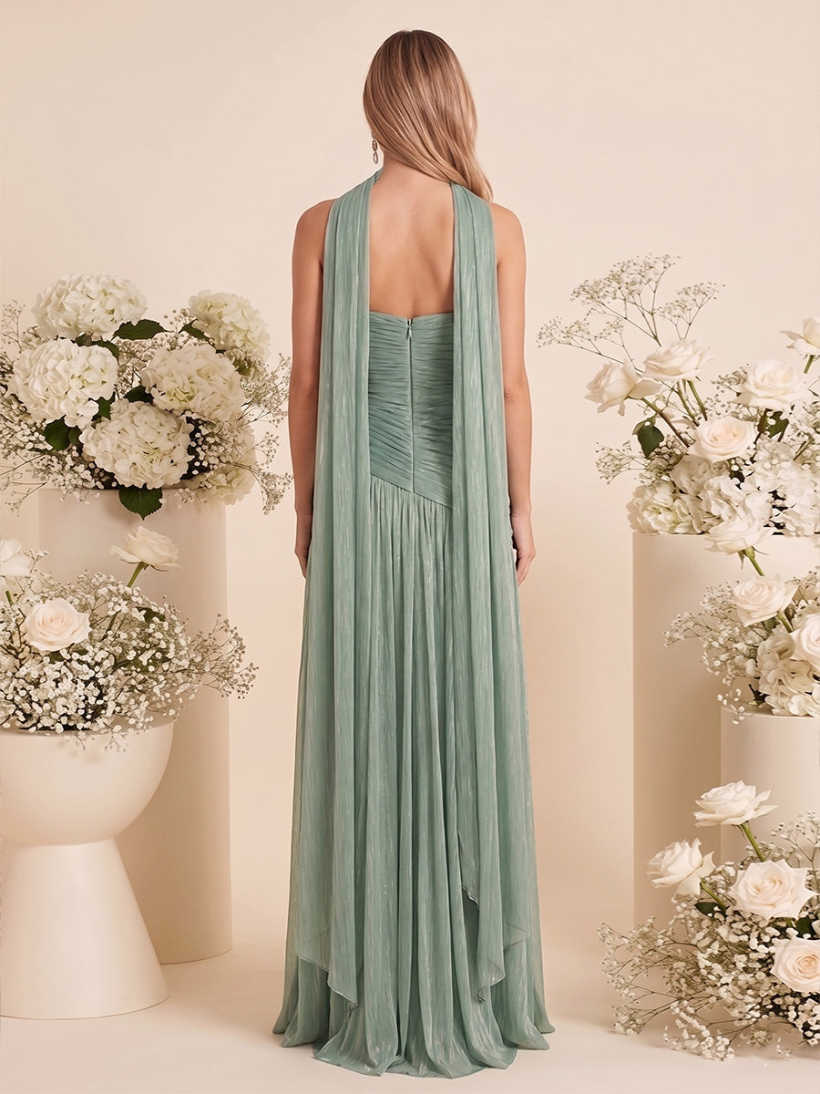 A-Line/Princess Strapless Sleeveless Floor-Length Plus Size Bridesmaid Dresses with Split Side & Pleats & Scarf
