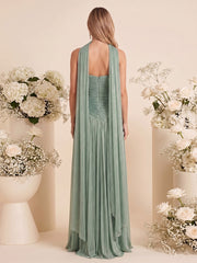 A-Line/Princess Strapless Sleeveless Floor-Length Plus Size Bridesmaid Dresses with Split Side & Pleats & Scarf