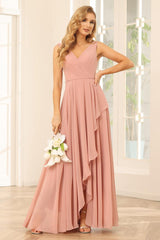 A-Line/Princess V-Neck Asymmetrical Bridesmaid Dresses with Ruffles