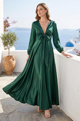 A-Line/Princess V-Neck Long Sleeves Bridesmaid Dresses with Pockets As picture
