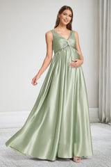 A-Line/Princess V-Neck Maternity Bridesmaid Dresses With Pleats