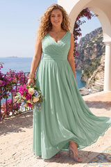 A-Line/Princess V-Neck Short Sleeves Chiffon Plus Size Bridesmaid Dresses With Bowknot As picture
