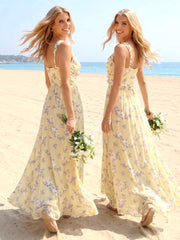 A-Line/Princess V-Neck Sleeveless Floor-Length Bridesmaid Dresses With Ruffles & Ruched