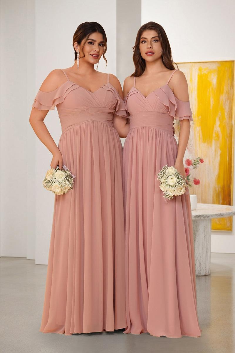A-Line/Princess V-Neck Spaghetti Straps Chiffon Ruched Bridesmaid Dresses As Picture