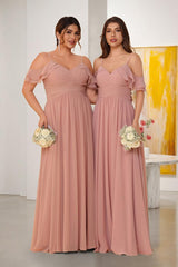 A-Line/Princess V-Neck Spaghetti Straps Chiffon Ruched Bridesmaid Dresses As Picture