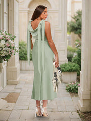 Trumpet/Mermaid Cowl Neck Sleeveless Tea-Length Ruched Bridesmaid Dresses