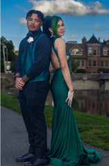 Amazing Long Dark Green Mermaid Sleeveless Beading Prom Dress With Lace