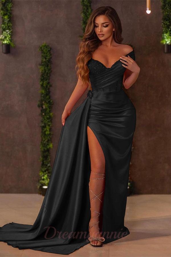 Amazing Red Mermaid Prom Dress Off The Shoulder With Slit Detachable Skirt
