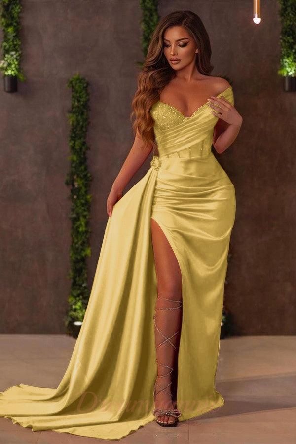 Amazing Red Mermaid Prom Dress Off The Shoulder With Slit Detachable Skirt