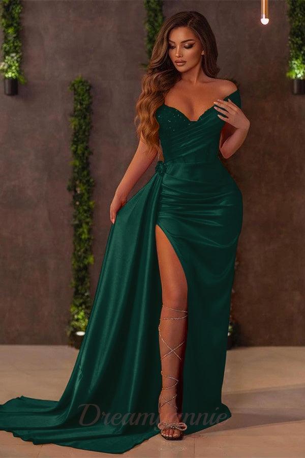 Amazing Red Mermaid Prom Dress Off The Shoulder With Slit Detachable Skirt