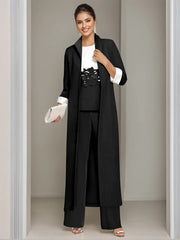 Ankle-Length Mother of the Bride Pantsuits in 3 Pieces Featuring Square Neck Jacket & Lace Appliques