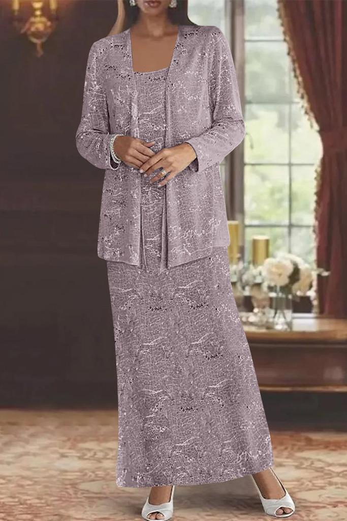 Ankle-length Chiffon Mother of the Bride Dress with Sequins and Jacket