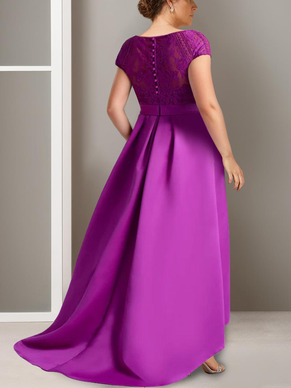 Asymmetrical A-Line Mother of the Bride Dress with Scoop Neck and Short Sleeves