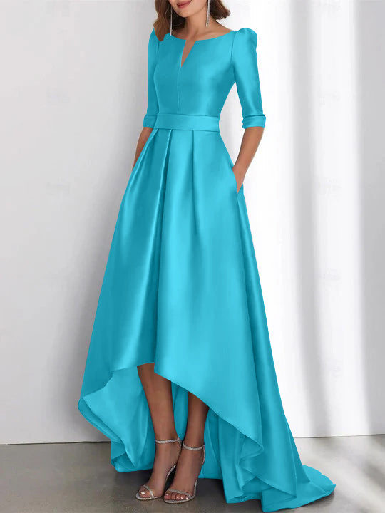 Asymmetrical A-Line Princess Mother of the Bride Dresses with Half Sleeves and Pockets