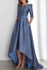 Asymmetrical A-Line Princess Mother of the Bride Dresses with Half Sleeves and Pockets