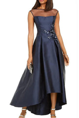 Asymmetrical Sleeveless A-Line Mother of the Bride Dress with Jewel Neckline Pleats and Appliques