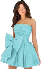 Royal Blue Graduation Dress Taffeta Strapless Short Party Dress