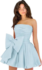 Royal Blue Graduation Dress Taffeta Strapless Short Party Dress