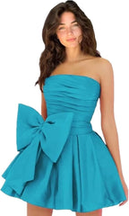 Royal Blue Graduation Dress Taffeta Strapless Short Party Dress