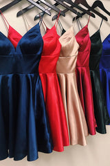 A-Line Spaghetti Straps Satin Short Graduation Dress(Pink is the same as picture)