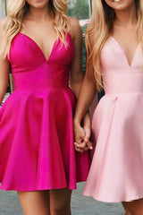 A-Line Spaghetti Straps Satin Short Graduation Dress(Pink is the same as picture)