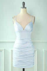 Baby Blue Homecoming Dress Tight Lace-Up Back Ruched Cocktail Dress