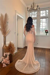 Pink Mermaid Prom Dress Long Sleeve Off the Shoulder Sequined Evening Dress